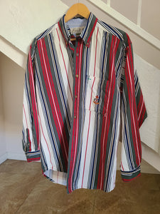 90s Paco Label Mens Red Striped Button Down
