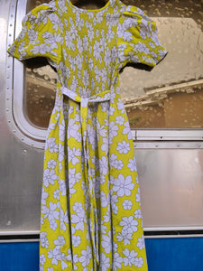 70s Souvenur Midi Dress(lime yellow)