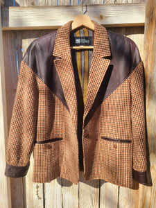 Western Inspired Tweed/Leather Blazer