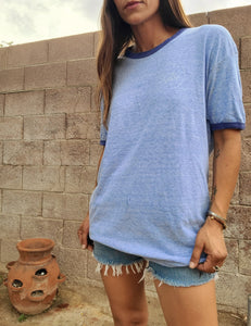 70s/80s Hanes XL  Faded Blue Ringer Tee