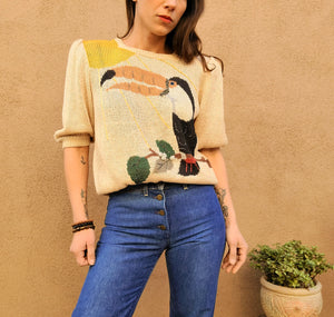 1980s Toucan Print Knit Sweater